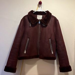Anthropologie faux suede/shearling jacket in maroon/oxblood, size large